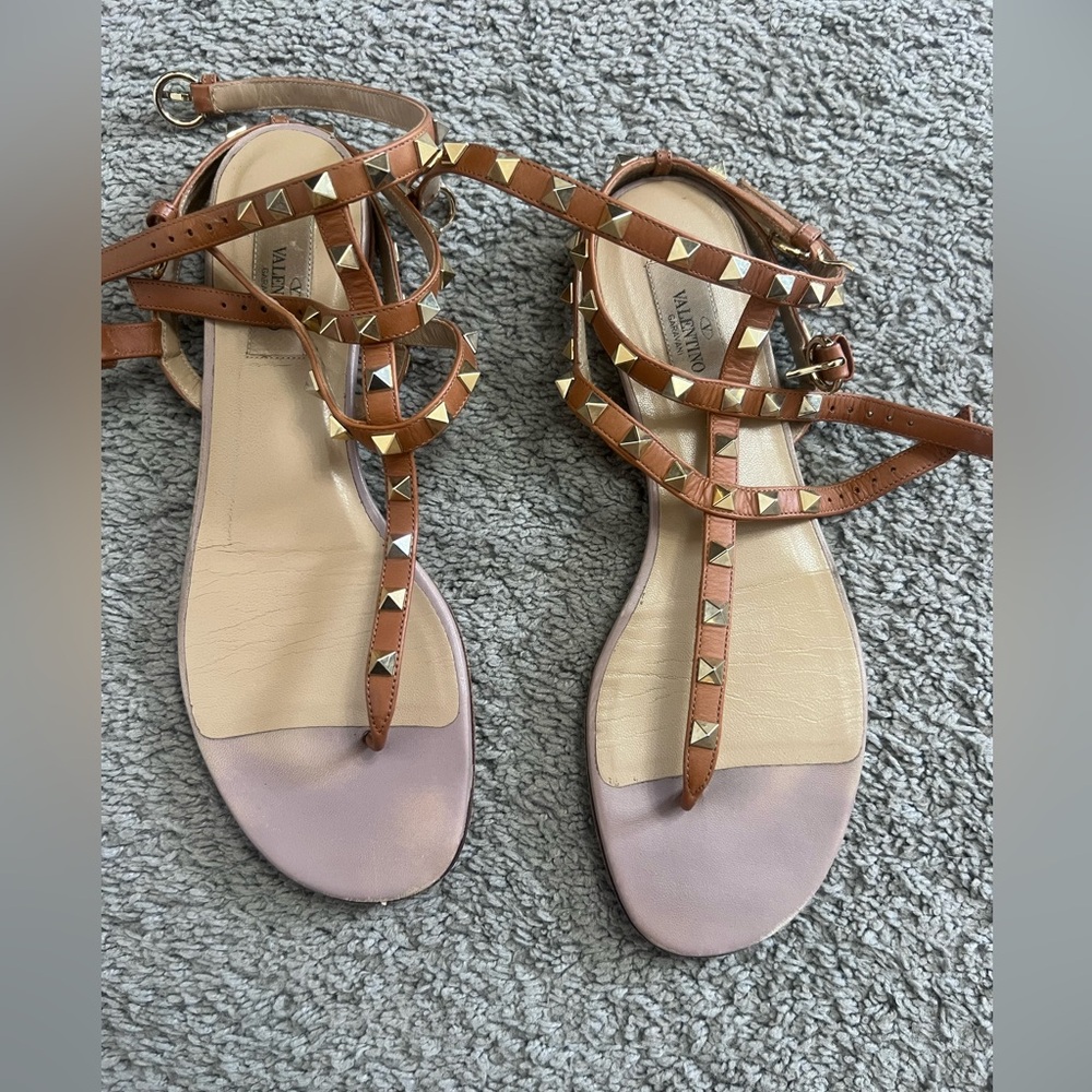 Valentino rockstud brown leather sandals